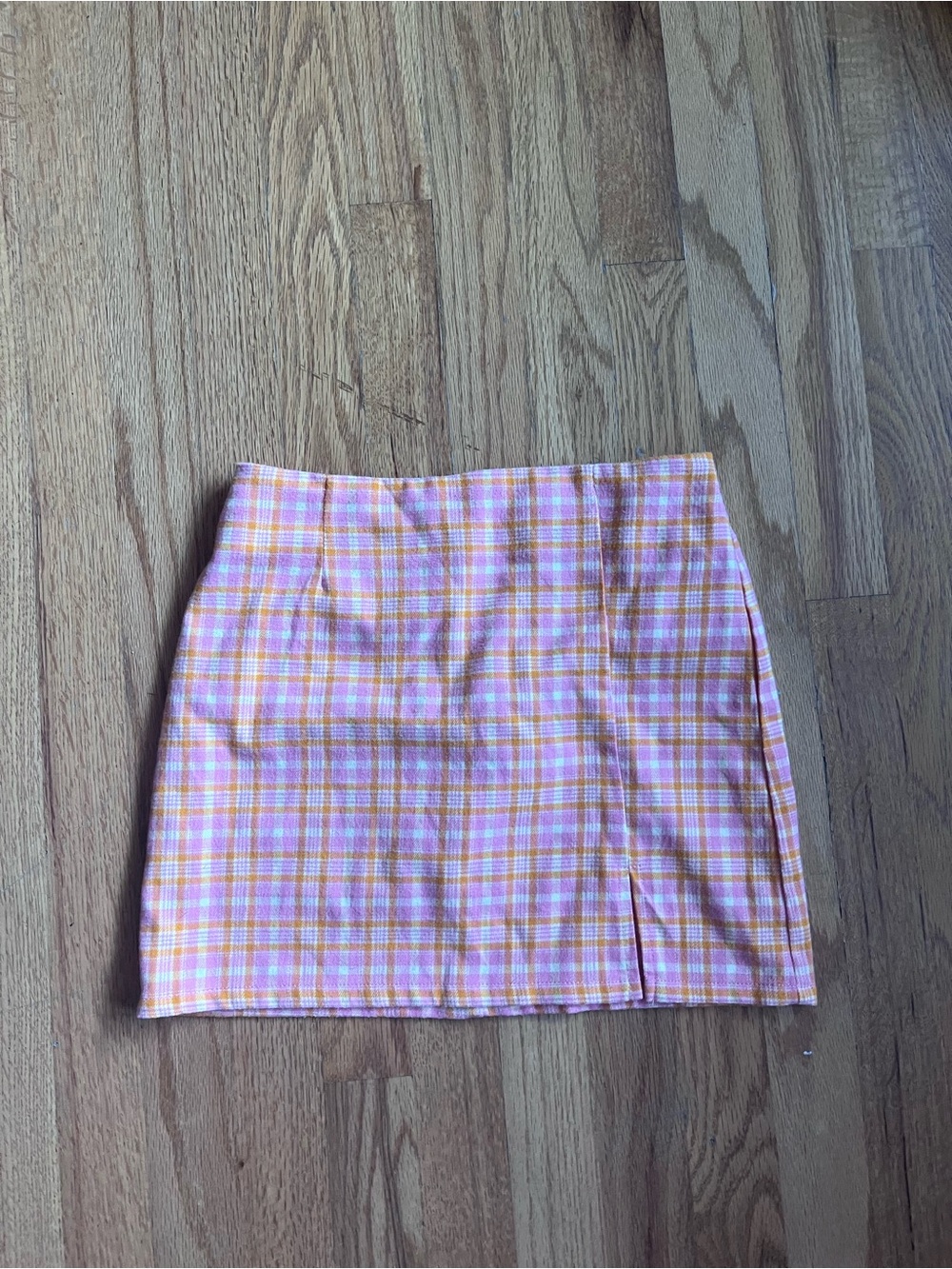 Girls Art Class pink and orange plaid mini skirt size medium size 10-12